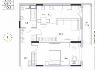 Продается однокомнатная квартира, 63.7 м2, деревня Пирогово, ЖК Пироговская Ривьера, улица Ильинского, 8