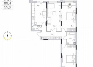 Продается 3-ком. квартира, 89.4 м2, деревня Пирогово, ЖК Пироговская Ривьера, улица Ильинского, 8к2