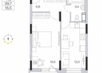 Продам однокомнатную квартиру, 39.7 м2, деревня Пирогово, ЖК Пироговская Ривьера, улица Ильинского, 8к1