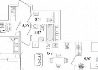 Продам двухкомнатную квартиру, 51.8 м2, Санкт-Петербург, Фрунзенский район, улица Фучика, 12к2Г1