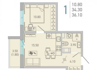 Продам 1-комнатную квартиру, 36.1 м2, Сертолово, улица Ларина, 9