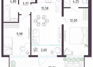 Продажа двухкомнатной квартиры, 73.4 м2, Тула, Пряничная улица, 9