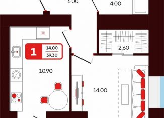 Продается 1-комнатная квартира, 39.3 м2, Туймазы, переулок Луначарского, 5