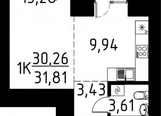 Продается 1-комнатная квартира, 31.8 м2, деревня Кисловка, улица Марины Цветаевой, 42