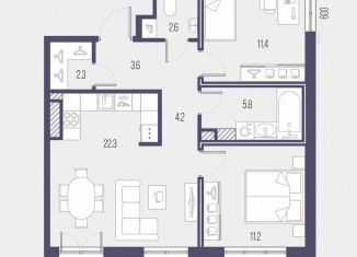 Продается 2-ком. квартира, 63 м2, Санкт-Петербург, метро Лесная, набережная Чёрной речки, 35