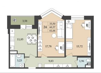 Продам 2-ком. квартиру, 62.4 м2, Кингисепп, переулок Юности, 4