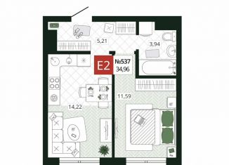 Продается однокомнатная квартира, 35 м2, Тула