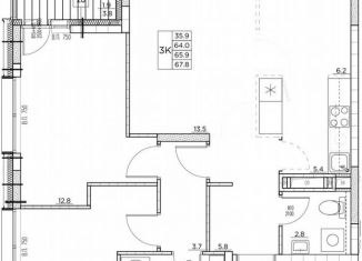 Продается трехкомнатная квартира, 67.8 м2, Владивосток