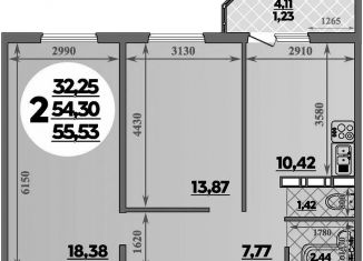 Продам 2-комнатную квартиру, 55.5 м2, Ростов-на-Дону, улица Петренко, 3, ЖК Суворовский
