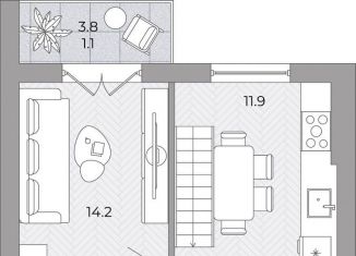 1-комнатная квартира на продажу, 53 м2, поселок Луговое