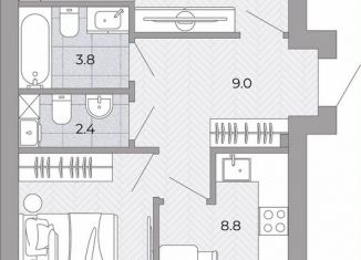 Двухкомнатная квартира на продажу, 56.7 м2, поселок Луговое