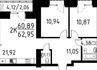 Продается 2-ком. квартира, 63 м2, деревня Кисловка, улица Марины Цветаевой, 42