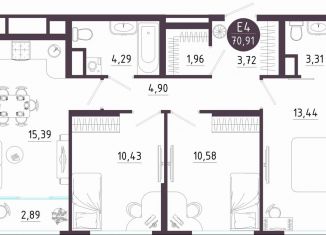 Продам 3-ком. квартиру, 70.9 м2, Тула, Пряничная улица, 9