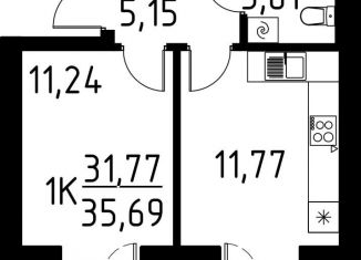 1-ком. квартира на продажу, 35.7 м2, деревня Кисловка, улица Марины Цветаевой, 42