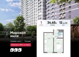 Однокомнатная квартира на продажу, 34.7 м2, Санкт-Петербург, метро Проспект Ветеранов
