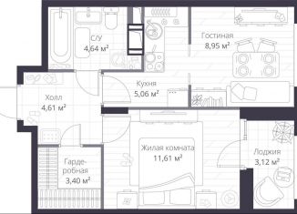 Продажа 1-комнатной квартиры, 39.7 м2, Сертолово