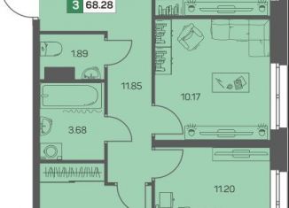 Продается трехкомнатная квартира, 68 м2, Архангельск, Соломбальский округ