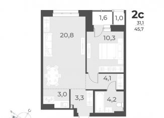 Продажа 2-комнатной квартиры, 45.7 м2, Новосибирск, улица Аэропорт, 62, ЖК Нормандия-Неман