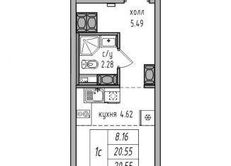 Квартира на продажу студия, 20.6 м2, посёлок Парголово, Заречная улица, 50