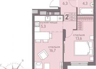 Продается двухкомнатная квартира, 46.2 м2, Пермь