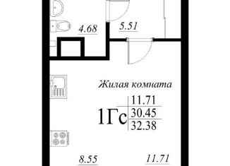 Продаю 1-комнатную квартиру, 32.4 м2, Казань, ЖК Родина