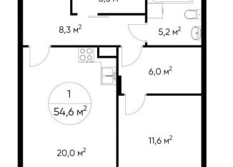 1-ком. квартира на продажу, 54.6 м2, рабочий посёлок Заречье, жилой комплекс Резиденции Сколково, к3.2, ЖК Резиденции Сколково