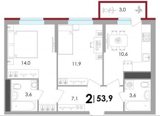 Продажа 2-комнатной квартиры, 53.9 м2, деревня Батино, ЖК Есенинские Поля