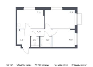 Продажа двухкомнатной квартиры, 54 м2, посёлок Мирный, жилой комплекс Томилино Парк, к6.1