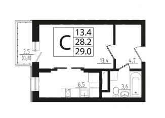 Продажа квартиры студии, 29 м2, Звенигород, 3-й микрорайон, к13