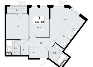 Продажа 3-комнатной квартиры, 64.3 м2, Москва, станция Зорге, улица Зорге, 25с2