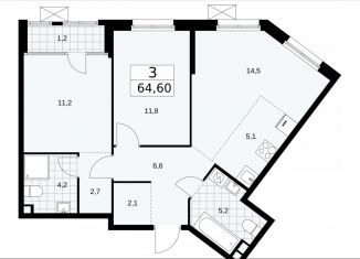 Продам трехкомнатную квартиру, 64.6 м2, Москва, улица Зорге, 25с2, район Сокол