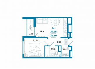 Продам однокомнатную квартиру, 35.3 м2, Тюмень, ЖК Краснолесье