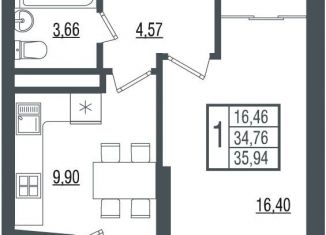 Продажа однокомнатной квартиры, 37.3 м2, Краснодар, улица Красных Партизан, 4/15, микрорайон Микрохирургии глаза