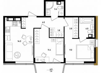 Продажа 2-комнатной квартиры, 55.1 м2, Санкт-Петербург, ЖК Белый Остров, Белоостровская улица, 7