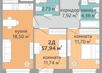 Продажа двухкомнатной квартиры, 57.7 м2, Екатеринбург, метро Геологическая