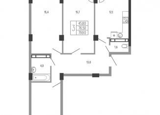 Продаю трехкомнатную квартиру, 79.9 м2, Краснодар, Прикубанский округ