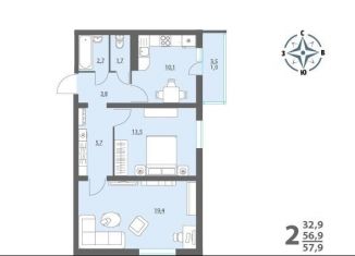 Продаю 2-комнатную квартиру, 57.9 м2, хутор Ветряк, Выборская улица, 14