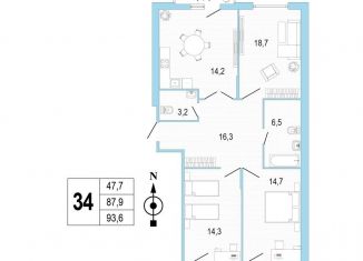 3-комнатная квартира на продажу, 93 м2, Санкт-Петербург, метро Проспект Ветеранов, проспект Патриотов, 35