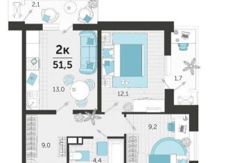 Продам двухкомнатную квартиру, 51.5 м2, Краснодар, улица Автолюбителей, 1Гк1, ЖК Стрижи