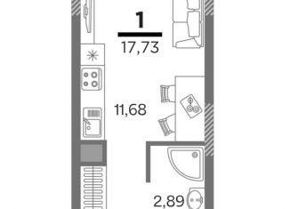 Продается 1-ком. квартира, 17.7 м2, Рязань, ЖК Метропарк