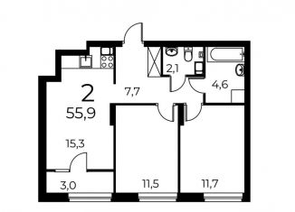 2-комнатная квартира на продажу, 55.9 м2, Нижегородская область