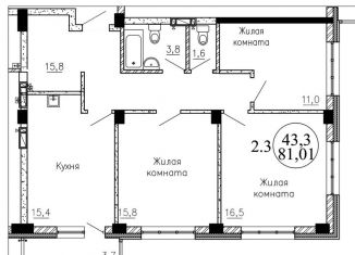 Продажа 3-ком. квартиры, 81 м2, Новосибирск, Озёрная улица, ЖК Крымский