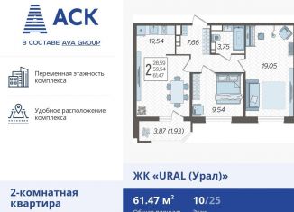 Продается двухкомнатная квартира, 61.5 м2, Краснодар, микрорайон КСК