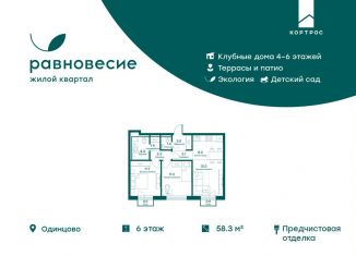 Трехкомнатная квартира на продажу, 58.3 м2, Московская область