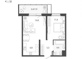 2-комнатная квартира на продажу, 44.5 м2, Тюмень, Профсоюзная улица, 55, Центральный округ