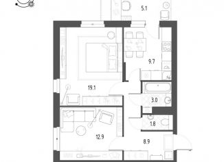 Продам 2-ком. квартиру, 56.9 м2, Тюмень, Профсоюзная улица, 49