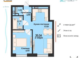 2-комнатная квартира на продажу, 35.3 м2, Ульяновск