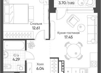 Продажа однокомнатной квартиры, 42.3 м2, Екатеринбург, Чкаловский район