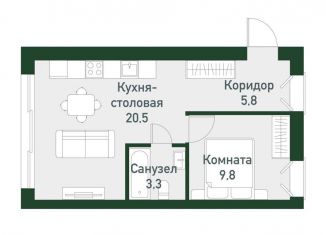 Продам квартиру со свободной планировкой, 38.4 м2, Челябинская область, Спортивная улица, 22