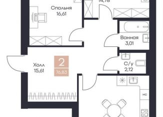 2-комнатная квартира на продажу, 76.8 м2, село Поляны